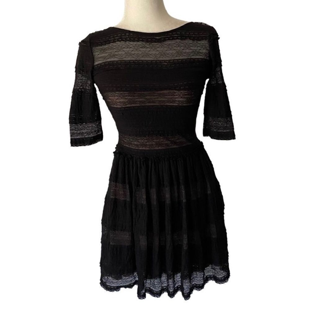 BCBGMAXAZRIA Womens Black Lace Wednesday Party Dress SZ XS